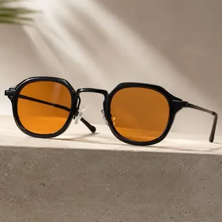 Óculos De Sol Moderno Hexagonal Masculino Feminino Premium Liso Preto Laranja