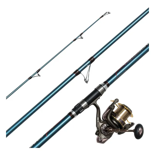 H Combo Caña Pescar Carrete Surf Giratoria 12 Pie Agua