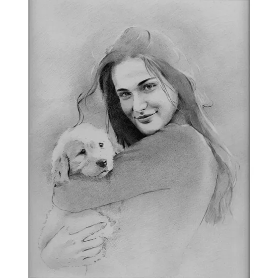Retratos Persona Y Mascota, Grafito Carboncillo.