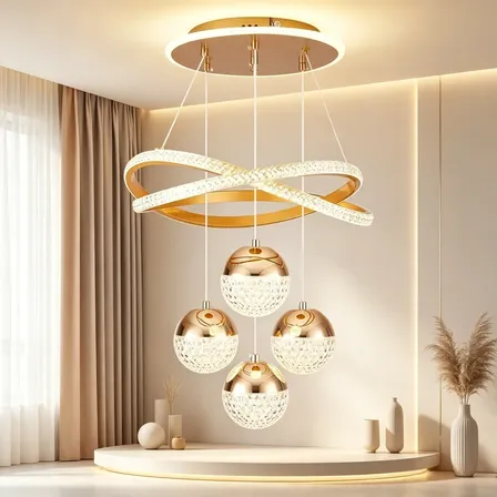 Lustre Pendente Led Moderno Luxo Sala E Jantar 3 Em 1 127/220v Dourado