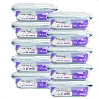 Kit 10 Potes Herméticos Vidro 640ml Ms Variedades E Utilidades Marmita Forno Micro-ondas Azul