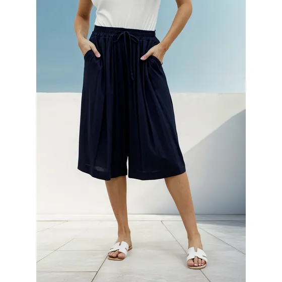 Pantalon Palazzo Bermuda De Lino Elastizado Talles Grandes