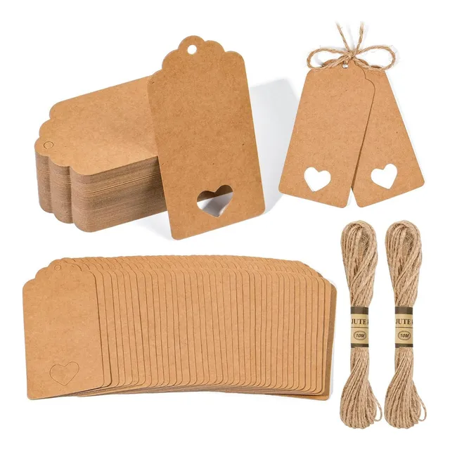 250 Unid Etiquetas Regalo Papel Kraft Con Amarras 4 X 9 Cms