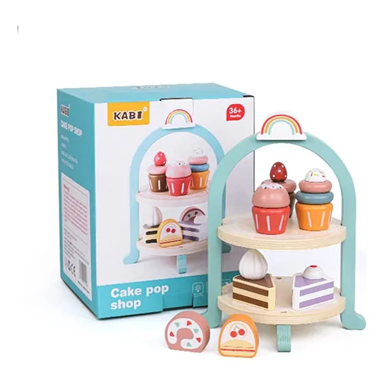 Juego De Pasteleria En Madera - Soporte Con Cupcakes Y Torta