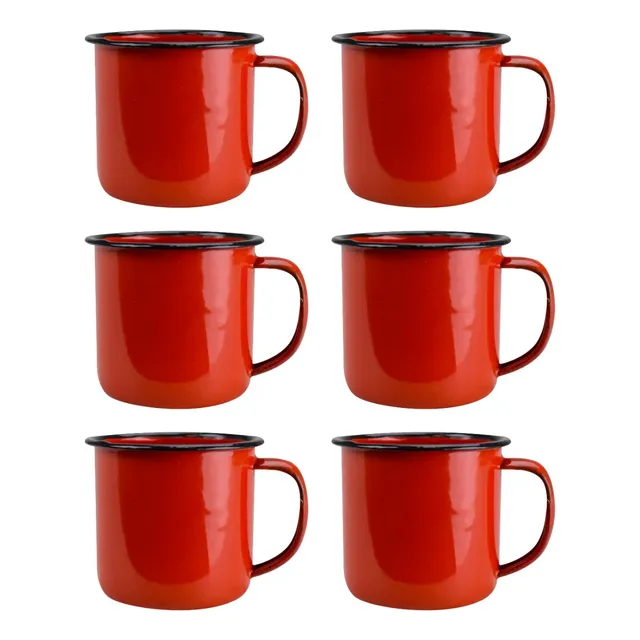 Caneca Esmaltada Vermelha Pequena 80ml Café Chá Ágata - 6 Pç