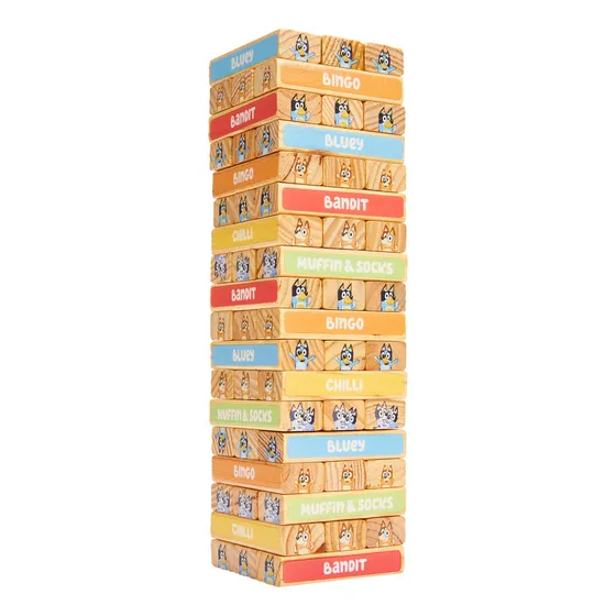 Juego Tumbling Tower Bluey, 54 Bloques De Madera Coloridos,