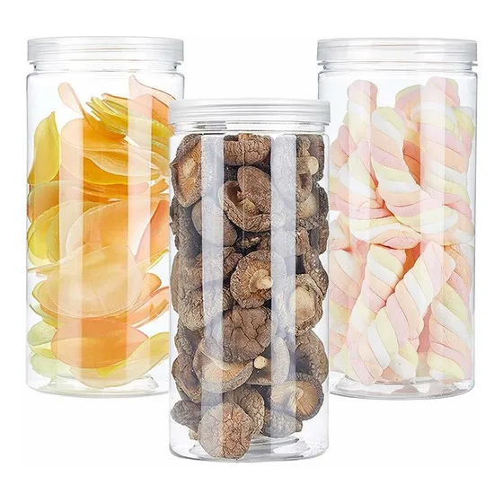 3 Tarro Redondo Plastico Transparente 46 Oz 46.0 fl Tapa
