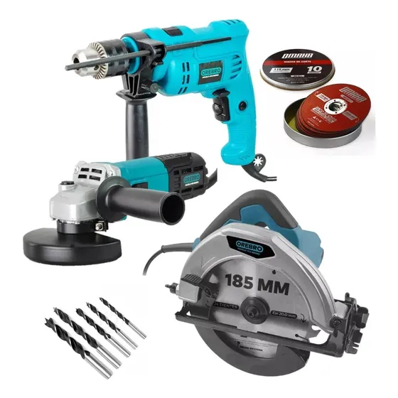 Combo Sierra Circular + Amoladora 750w + Taladro 650w Orebro