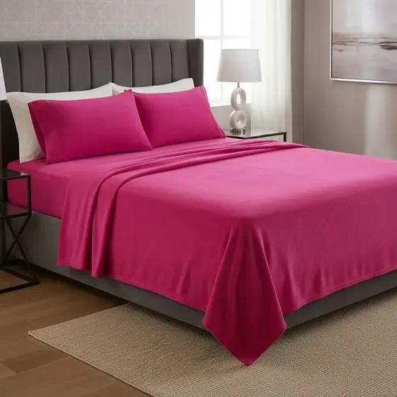 Juego De Sabanas De Polar 2 Plazas 200x230 Cm Colores Variados Con Fundas 2rl Super Suave Polar Para El Frio Color Rosado Intenso