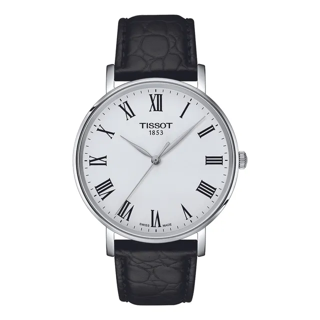 Reloj Para Hombre Tissot T143.410.16.033.00 Everytime Correa Color Negro Bisel Plateado Y Fondo Blanco
