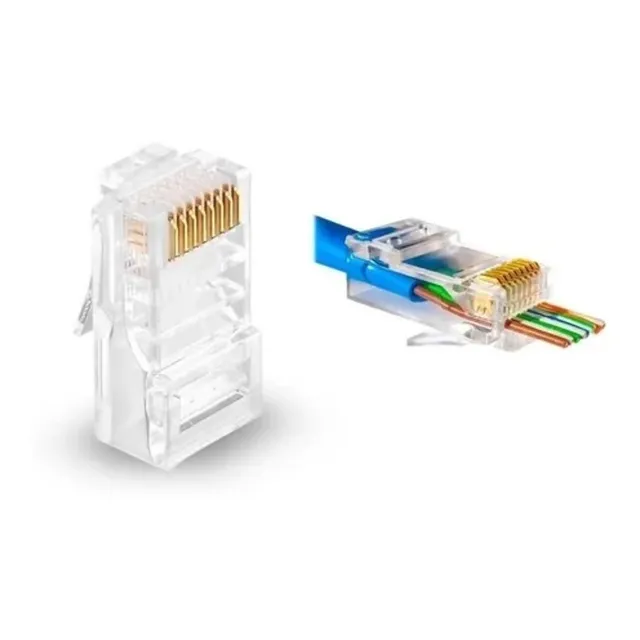 25 Fichas Rj45 Plug Conector Cat 5e Pasante Canalizada Red