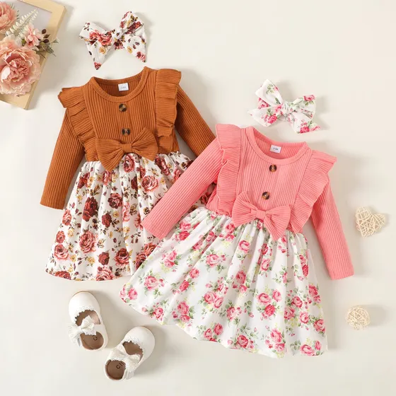 Vestido Floral Acanalado Para Bebés