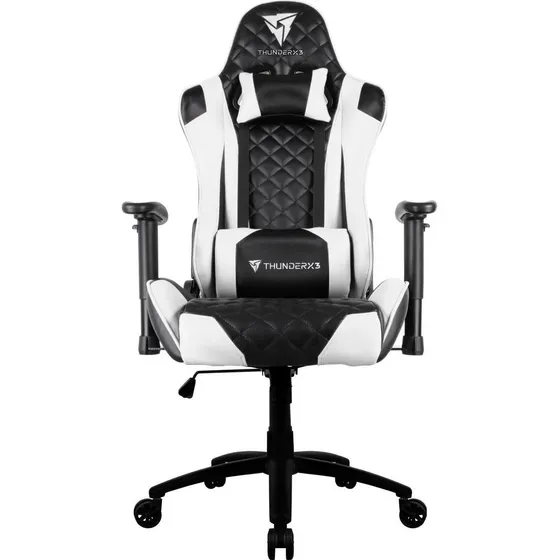 Cadeira de escritório ThunderX3 TGC12 gamer ergonômica preta e branca com estofado de couro sintético