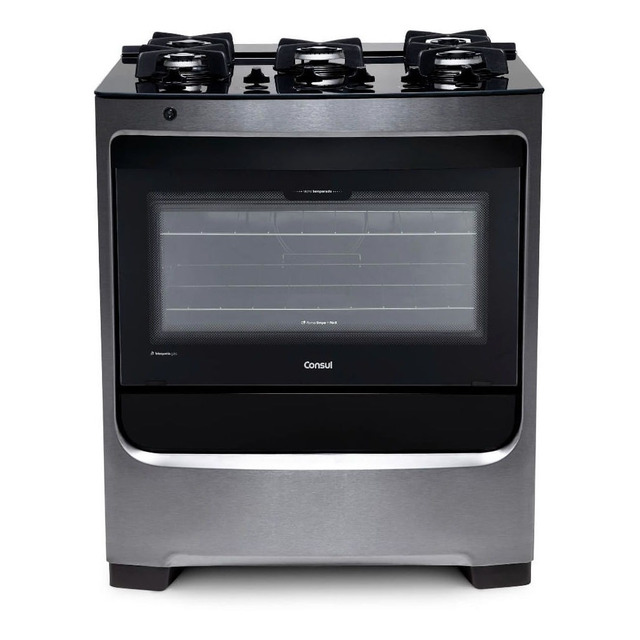 Fogão Consul 5 Bocas Cor Inox Com Mesa De Vidro E Trempe De Fogão Consul 5 Bocas Cor Inox Com Mesa De Vidro E Trempe De