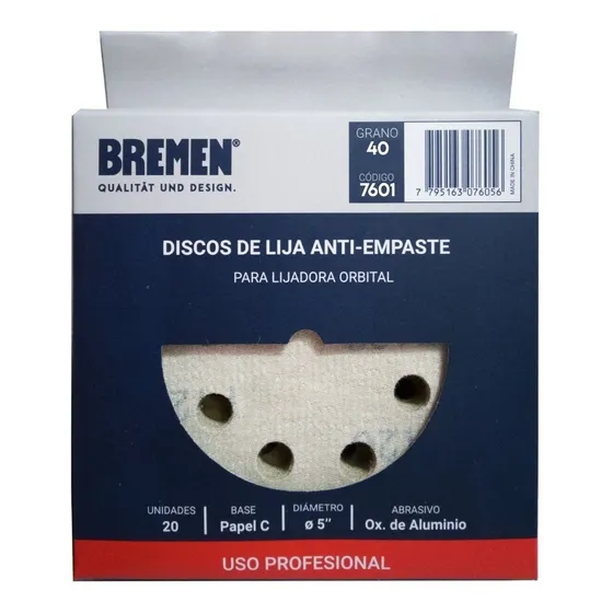 Lija Velcro Bremen 125mm No Empaste Lijadora Rotoorbital X20