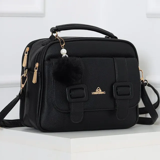 Bolsa Feminina Transversal Média Baú Tiracolo Promoção Preta