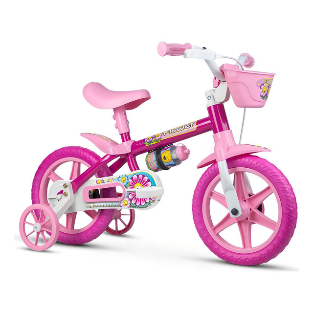 Bicicleta Infantil Com Roda Treinamento Flower Aro 12 Nathor Bicicleta Infantil Com Roda Treinamento Flower Aro 12 Nathor
