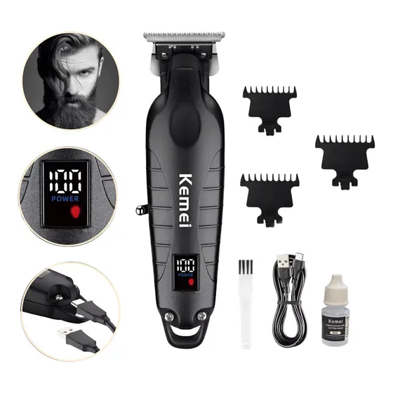 Máquina De Cortar Cabelo Acabamento Kemei Sem Fio Visor Led