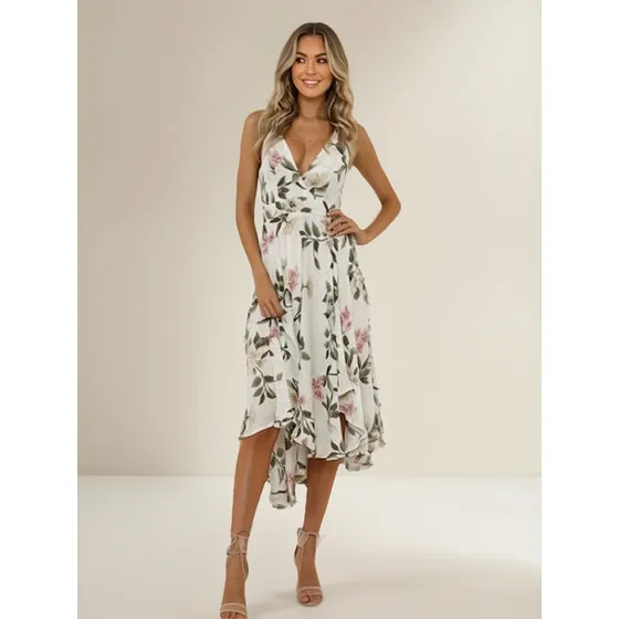 Vestido Elegante Fiesta Delicado Floral Cruzado Sexy Formal 