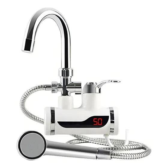 Llave Con Ducha Para Agua Caliente Eléctrica De Lavaplatos Color Blanco
