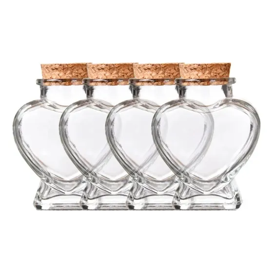 Pack 12 Botella Decorativa Corazon Vidrio Tapa Corcho 150ml Color Blanco