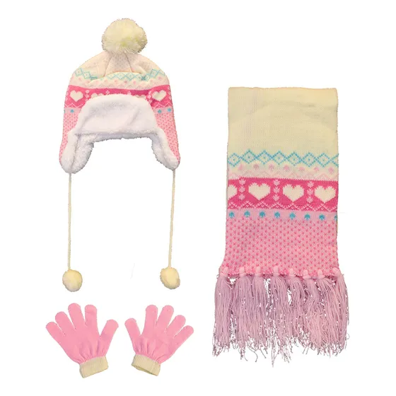 Conjunto Set Invierno Gorro Bufanda Guantes Bebe Niña Nena 