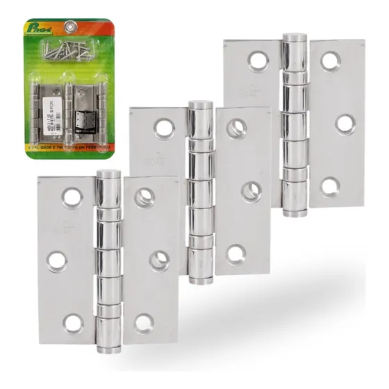 3 Dobradiça Inox Porta 3x2.1/2 Rolamento Polido 25kg Pagé