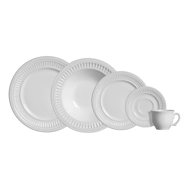 Aparelho De Jantar 20 Peças Branco Poppy De Cerâmica - Scalla Cerâmica Geométrico