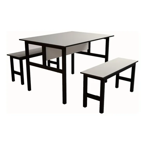 Mesa Refeitório 4 Lugares Com 2 Bancos Metal Wood Design Wt