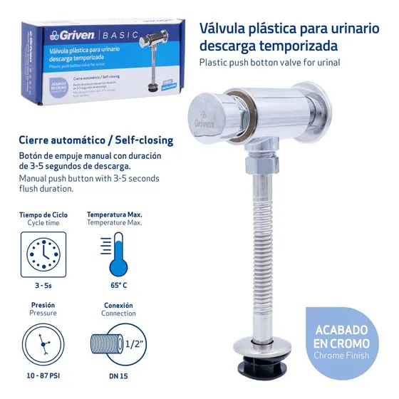 Fluxometro Valvula Llave Push Botton Urinario Griven