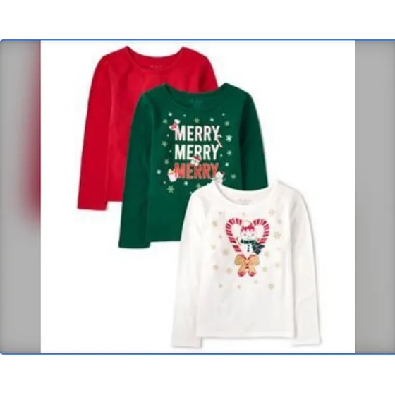 Franela De Navidad Para Niñas, Tallas 7/8 Y 10/12.