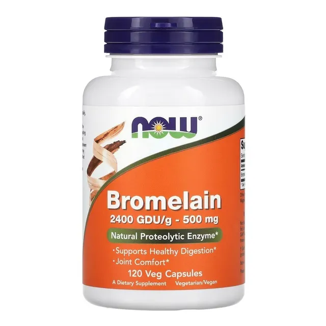 Now Foods, Bromelina, 500 Mg, 120 Cápsulas Vegetales Sabor Sin Sabor