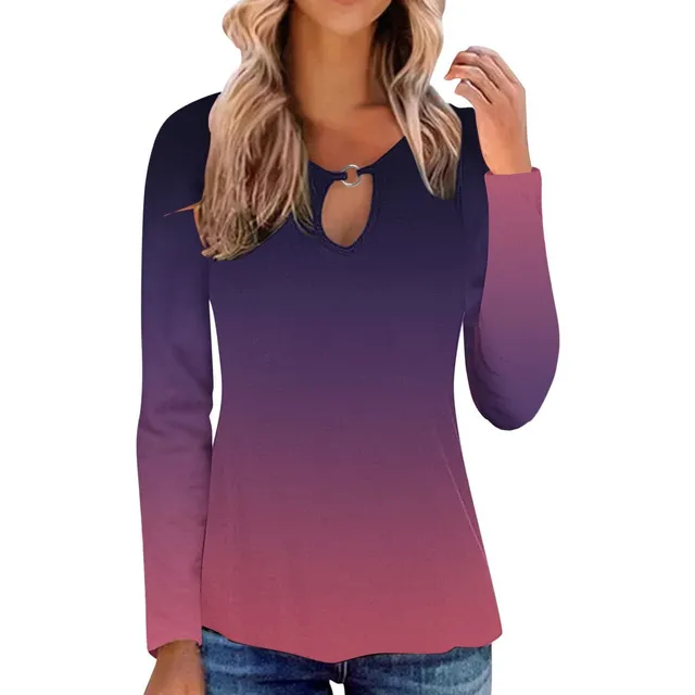 Camiseta Manga Larga Estampado Degradado Casual Para