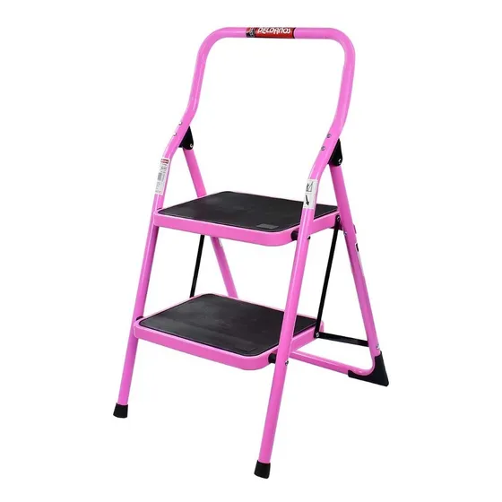 Escalera Tubular Plegable Acero Rosa Peldaños 111206e 150kg