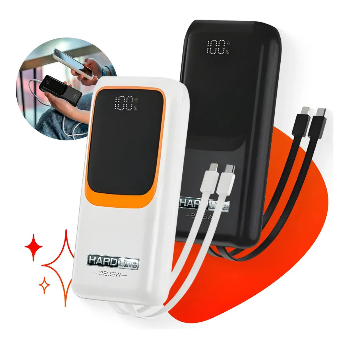 Power Bank Turbo Carregador Portátil 20000mah Turbo 22.5w Premium Universal Rápida Carga Para Celular iPhone Xiaomi Motorola LG Smartwatch Tablet Viagens Festa Ios Hardline Preto/ Branco