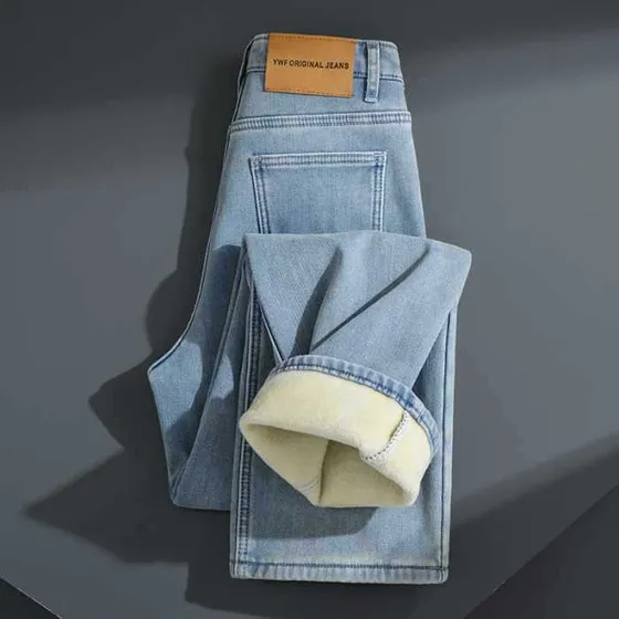 Jeans De Pierna Recta Con Forro Polar Para Mujer, Invierno