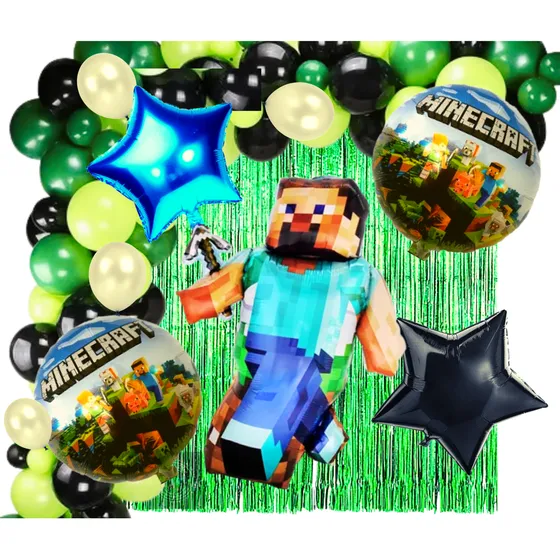Combo Globos De Cumpleaños Minecraft Kit Completo Full