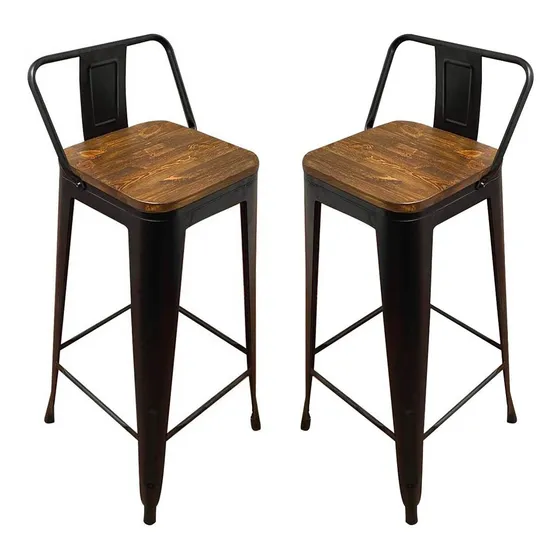 Set X2 Banqueta Tolix Metal Asiento Madera Vintage Barra Estructura de la silla Negro