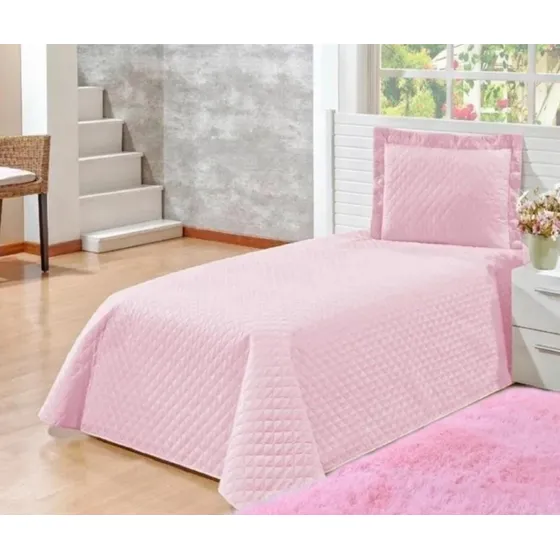 Kit Colcha Cobre-leito Kaique 2 Peças Rosa Solteiro Promoção