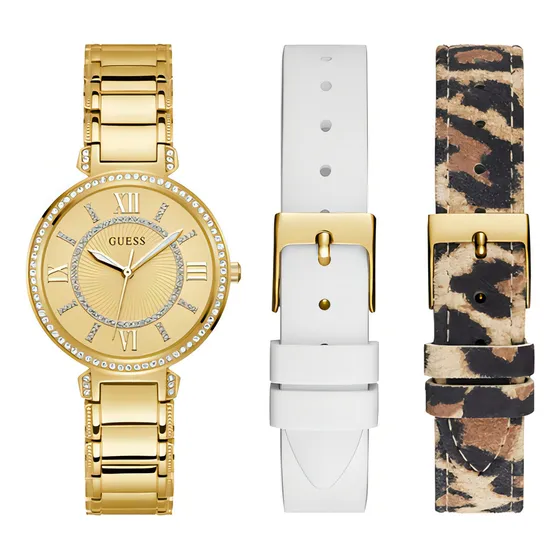 Reloj Guess Elegante Para Mujer Color De La Correa Dorado Color Del Bisel Oro Rosa Color Del Fondo Oro Rosa