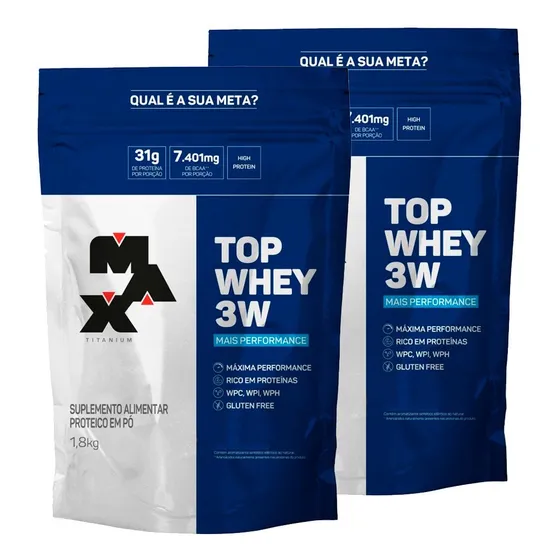 Combo 2 Top Whey 3w - Max Titanium - 1,8kg - Refil