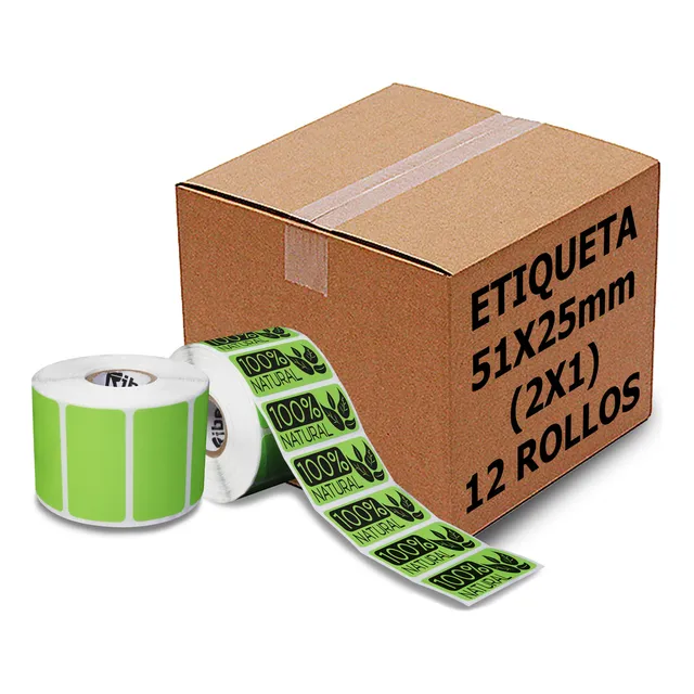 12 Rollos Etiqueta Térmica Verde 51x25 Mm 1000 Pzas C/u C1