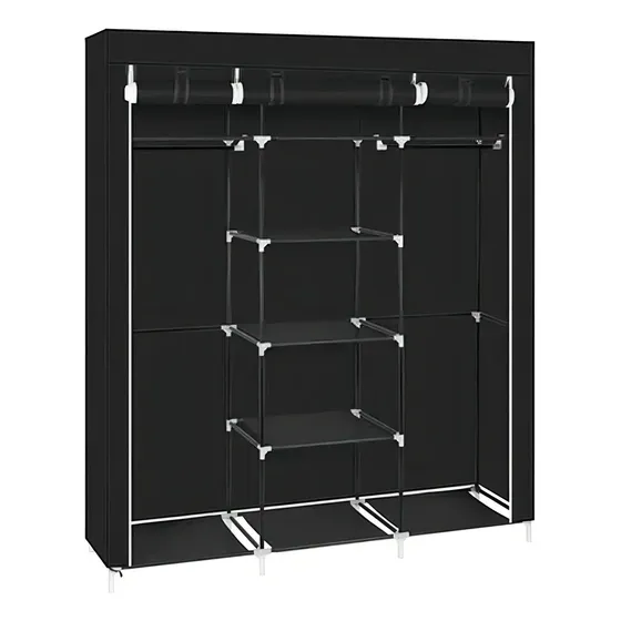 Clóset Portátil Armario Negro con Puerta Corrediza y Estantes 120x160x45cm | Cuotas sin interés