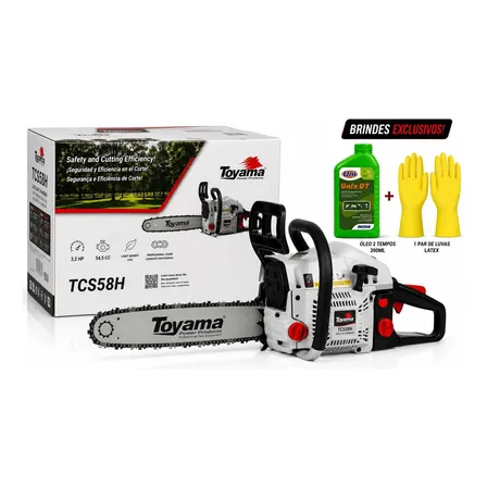 Motosserra Gasolina Toyama 54,4cc 2t 3,2hp Sabre 18 Com Kit Branco
