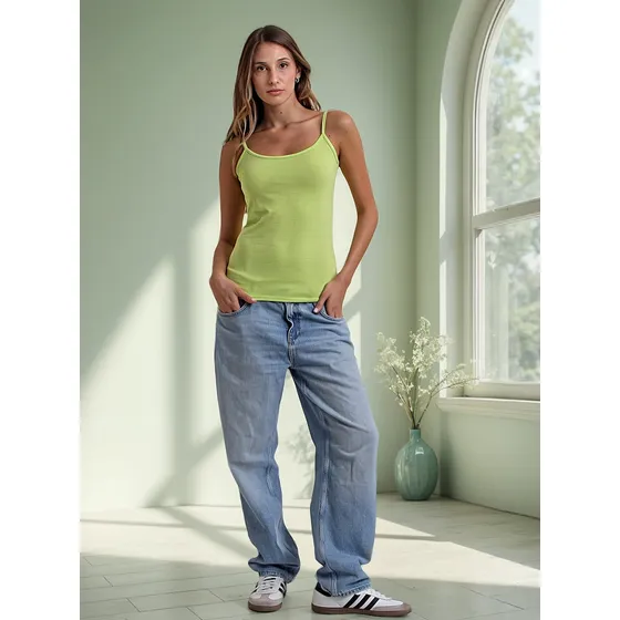 Pack X3 Musculosas Lisas Mujer Verde Limón Lauper Sports