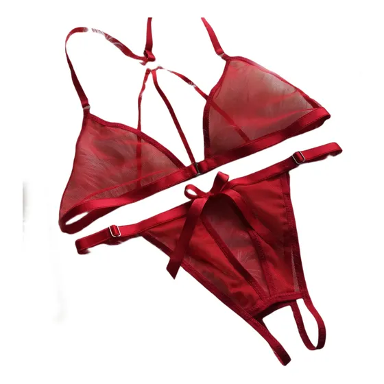 Conjunto Lencería Erótico Bralette Hilo Con Abertura Sexy