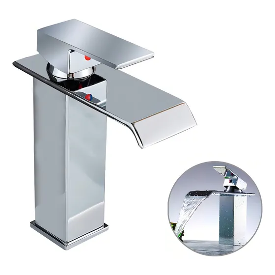 Grifo Monomando Baño Mezclador Tipo Cascada De Acero Inox Cromado Brillante Yesop Y-213-201