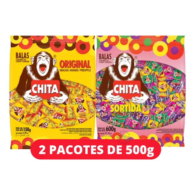 Kit 2 Pacotes Bala Chita Abacaxi/ Sortida 1kg Mole Cory