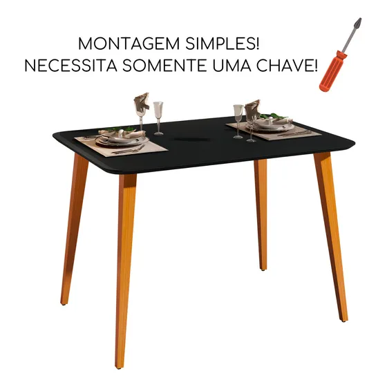 Mesa De Jantar Retangular 120x80 Pes Madeira 4 Lugares Cor Da Tampa Preto/legno