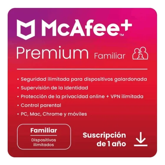 Mcafee+ Premium Familiar Dispositivos Ilimitados  1 Año